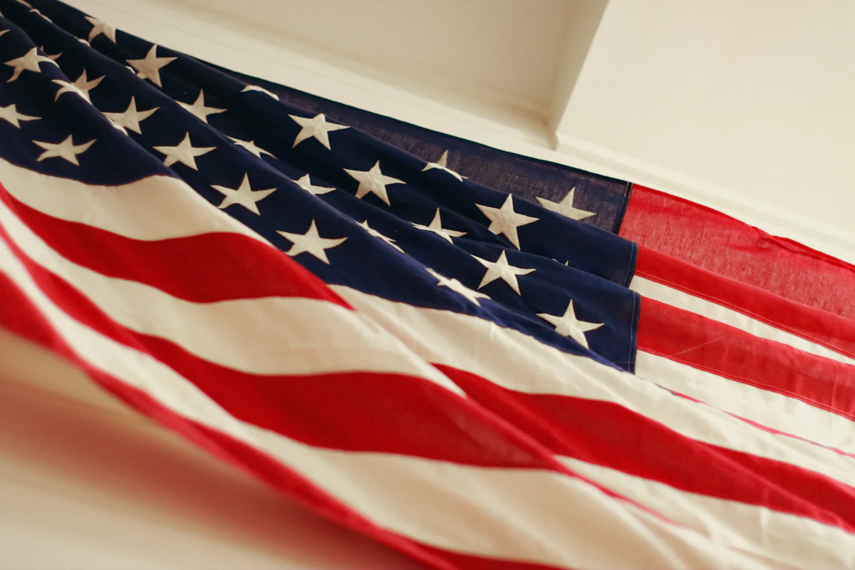 American flag in soft light